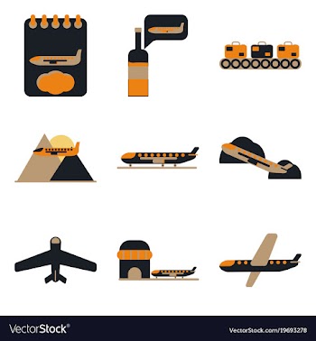 Set of icons in flat design for airport on a vector image