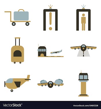 Set of icons in flat design for airport on a vector image