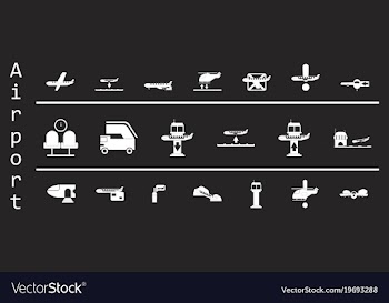 Set of icons in flat design for airport on black vector image