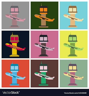 Set of icons in flat design for airport plane vector image