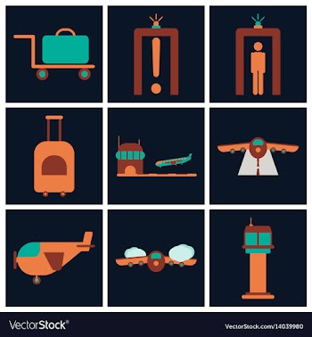 Set of icons in flat design for airport vector image