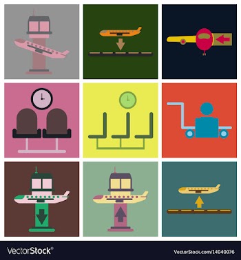 Set of icons in flat design for airport vector image