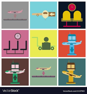 Set of icons in flat design for airport vector image