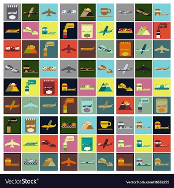 Set of icons in flat design for airport vector image