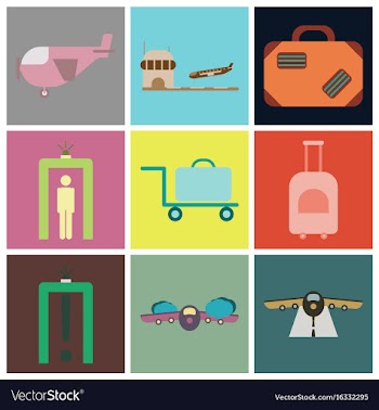 Set of icons in flat design for airport vector image