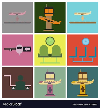 Set of icons in flat design for airport vector image