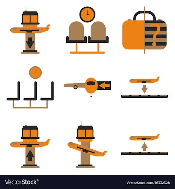 Set of icons in flat design for airport vector image
