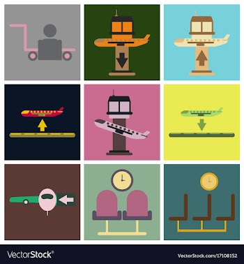 Set of icons in flat design for airport vector image