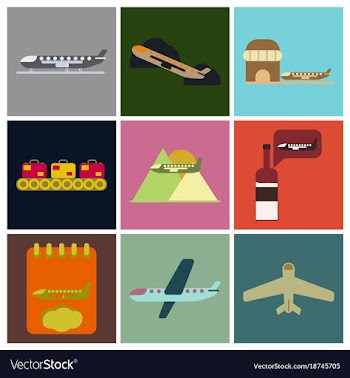 Set of icons in flat design for airport vector image