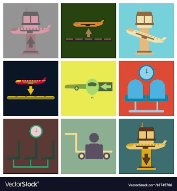 Set of icons in flat design for airport vector image