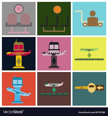 Set of icons in flat design for airport vector image