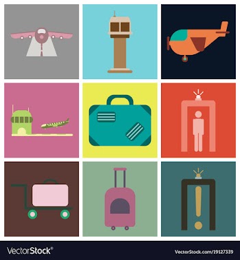 Set of icons in flat design for airport vector image