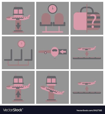 Set of icons in flat design for airport vector image