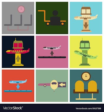 Set of icons in flat design for airport vector image