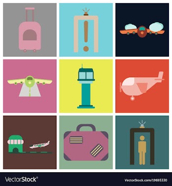 Set of icons in flat design for airport vector image
