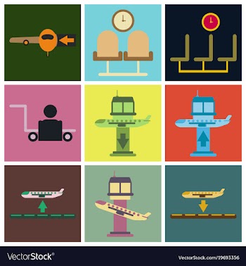 Set of icons in flat design for airport vector image