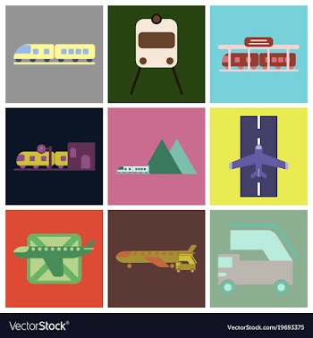 Set of icons in flat design freight and passenger vector image