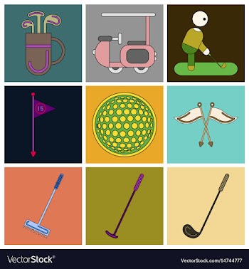 Set of icons in flat design golf equipments vector image