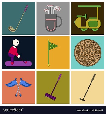 Set of icons in flat design golf equipments vector image