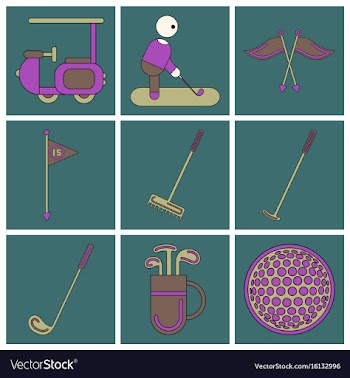 Set of icons in flat design golf equipments vector image