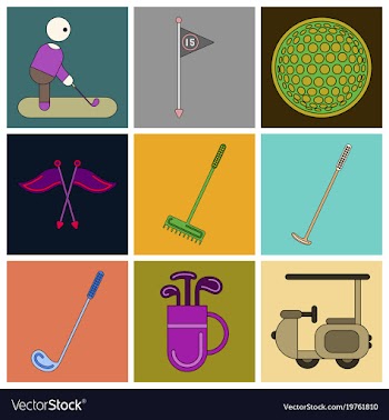 Set of icons in flat design golf equipments vector image