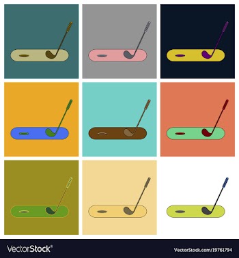 Set of icons in flat design golf stick and hole vector image