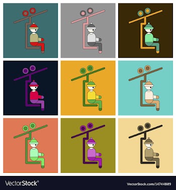 Set of icons in flat design man on ski lift vector image