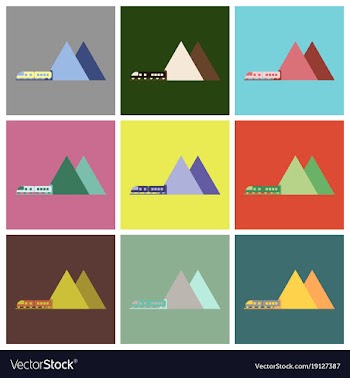Set of icons in flat design mountain train vector image