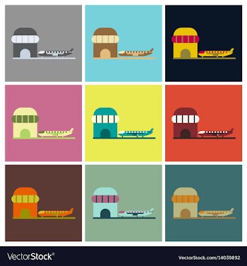 Set of icons in flat design plane at airport vector image