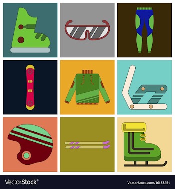 Set of icons in flat design ski equipment vector image