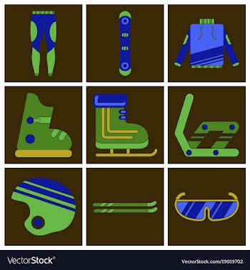 Set of icons in flat design ski equipment vector image