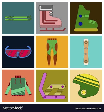 Set of icons in flat design ski equipment vector image