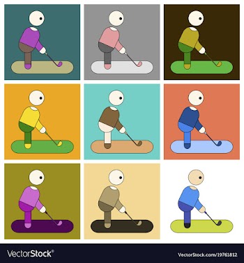 Set of icons in flat design stick figure golf vector image