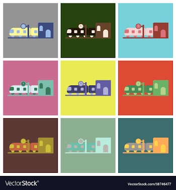 Set of icons in flat design train station vector image