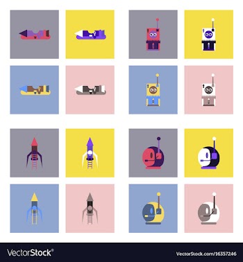 Set of icons space equipments on color background vector image