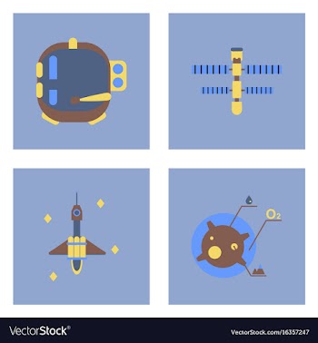 Set of icons space equipments on color background vector image