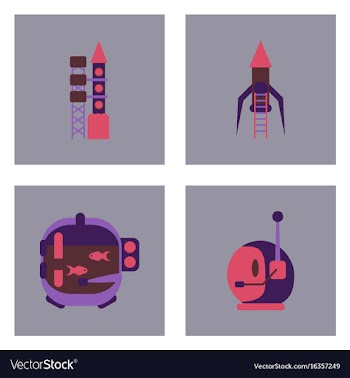 Set of icons space equipments on color background vector image