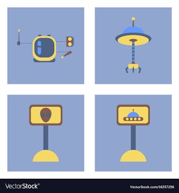 Set of icons space equipments on color background vector image