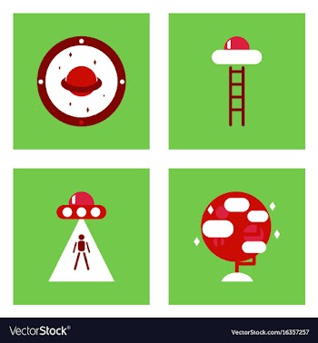 Set of icons space equipments on color background vector image