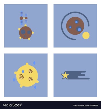 Set of icons space equipments on color background vector image