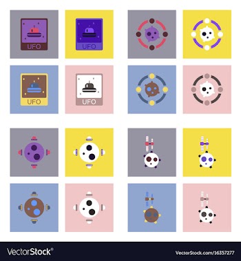 Set of icons space equipments on color background vector image