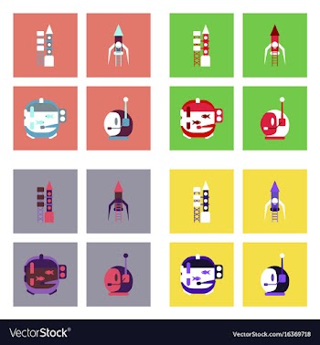 Set of icons space equipments on color background vector image