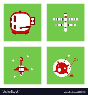Set of icons space equipments on color background vector image