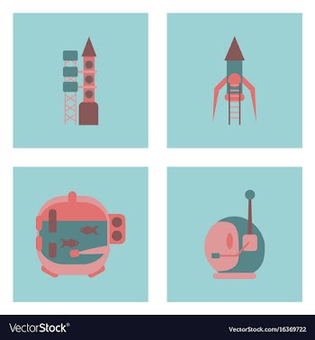 Set of icons space equipments on color background vector image