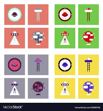 Set of icons space equipments on color background vector image