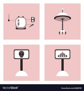 Set of icons space equipments on color background vector image
