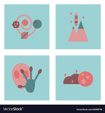 Set of icons space equipments on color background vector image