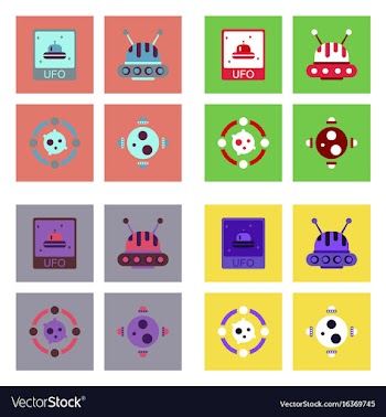 Set of icons space equipments on color background vector image