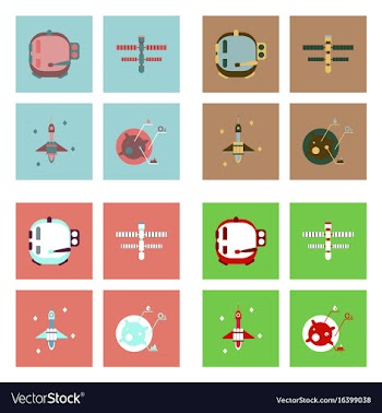 Set of icons space equipments on color background vector image