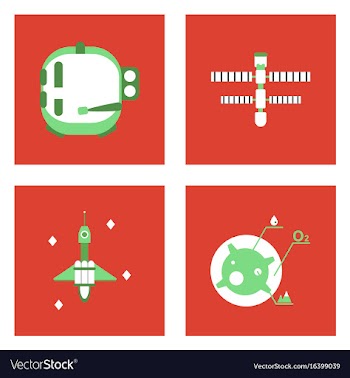 Set of icons space equipments on color background vector image